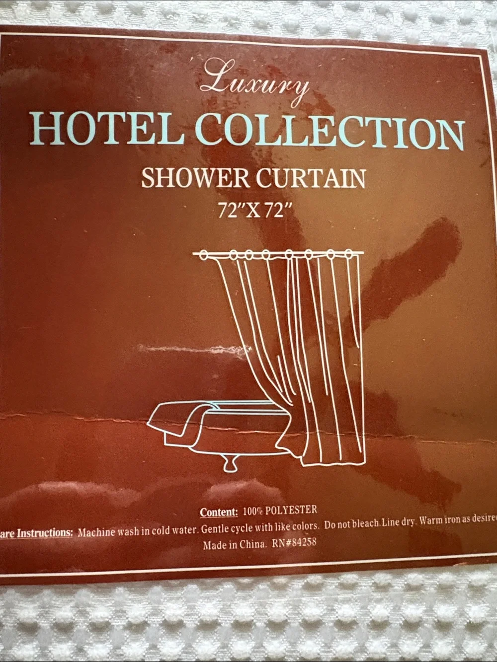 New in zipper bag -Hotel Collection White Waffle-Texture Shower Curtain.